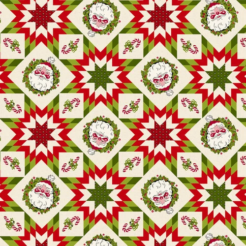 HENRY GLASS & CO. RETRO VINTAGE MY CHILDHOOD CHRISTMAS SANTA PATCHWORK HENRY GLASS FABRIC HALF YD