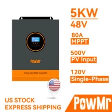 PowMr 5000W Hybrid Solar Inverter DC 48V to 110/120V AC 80A MPPT Charger PV 500V