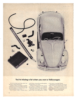 Volkswagen Beetle Print Ad Retro 1960s Classic Car Man Cave Garage