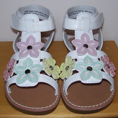 Girls Rachel Shoes White Pastel Glitter Flower Gladiator Sandals Shoes Sz 10