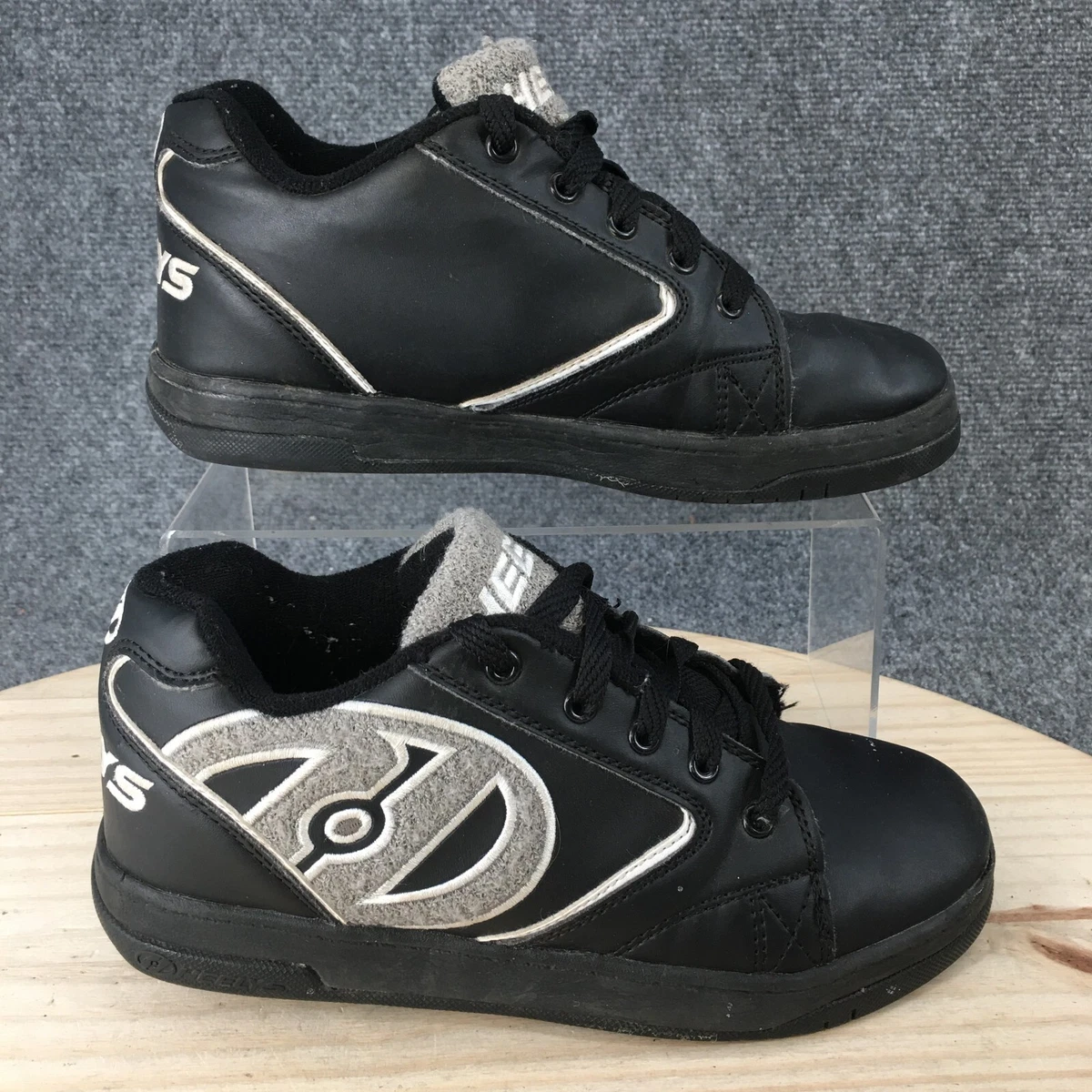 Heelys Shoes Youth 3 Roller Skate Sneakers Black Leather Lace Up Sport Comfort