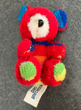 Dan Brechner Plush Toy Teddy Bear, Red with Colorful Accents, Vintage