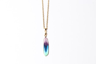 Cadena Amuleto En Forma De Pluma Azul Collar Acero Inoxidable Chapada Oro 18k 