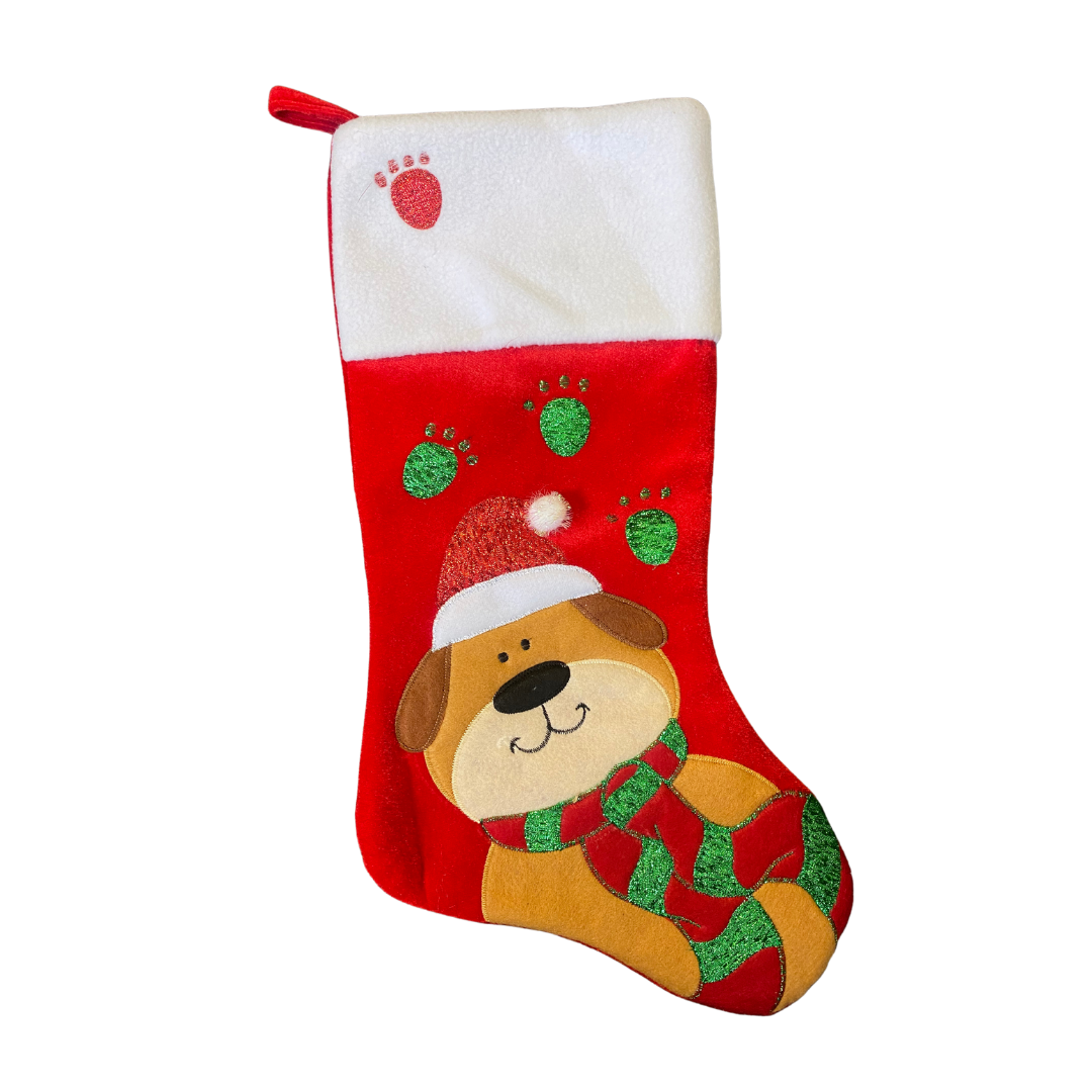 Gisela Graham Felt Dog Design Christmas Stocking - Hanging Red Stocking for Dogs