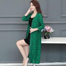 Women Lace Kimono Floral Embroidered Open Front Cardigan Midi Shawl Jacket