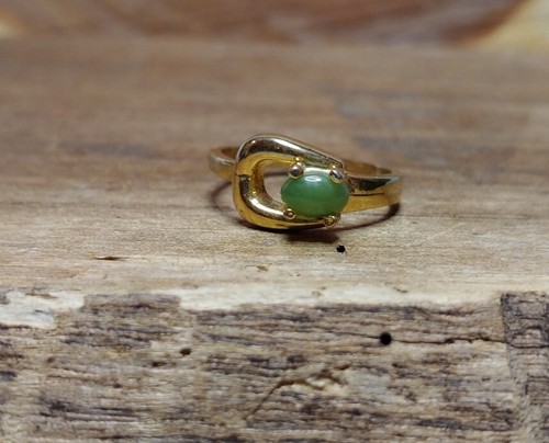 Enchanting Jade Ring Sz 6, Belt Buckle Design, Gold Finish