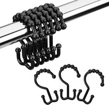 Plastic Shower Curtain Hooks, Black Shower Curtain Hooks Rings, 12PCS Shower Hoo