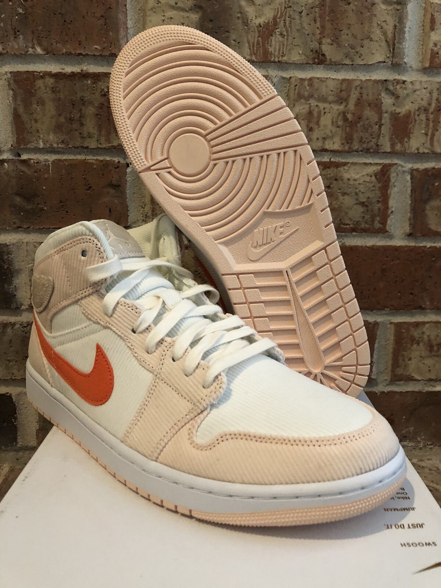 New 12 Nike Air Jordan 1 Mid SE Sail Orange Pink Corduroy Retro