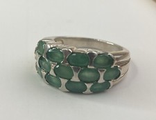 Sterling Silver Oval Shape Natural Green Gemstones Ring Size 6.75