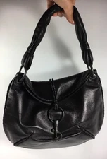 Authentic Vintage Bottega Veneta Foldover Shoulder Black Leather Bag 131692