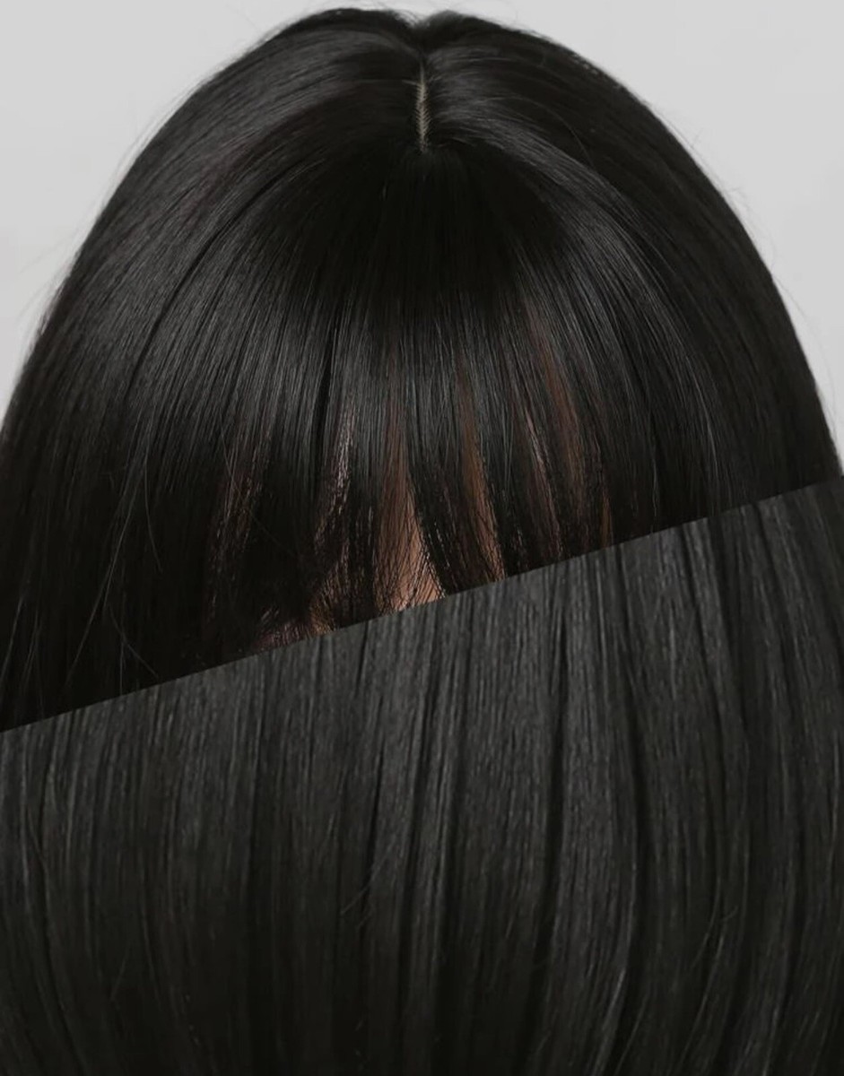 Perruque Courte Synthétique Noire Avec Frange Droite - Bonnet Moyen, +4 Bonnets Offerts !