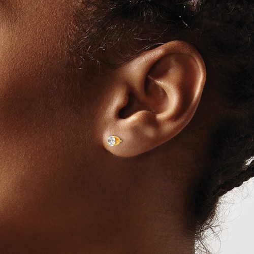 Inverness Real 14kt Yellow Gold 4.25mm CZ Post Earrings - 第 3/6 張圖片