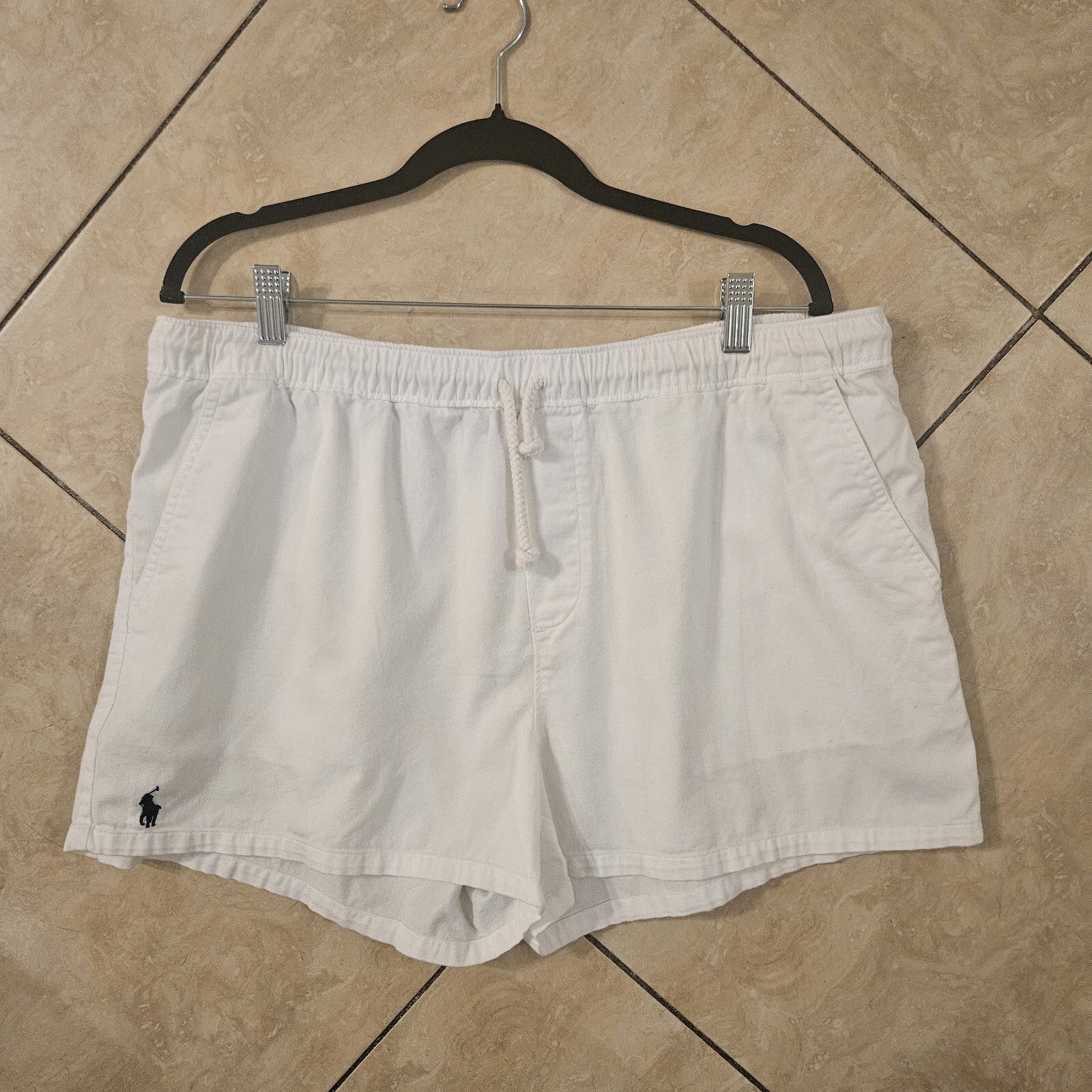 POLO RALPH LAUREN white men's L Large shorts with string tie pockets embroidered