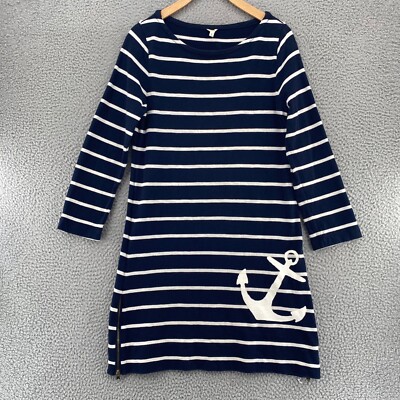 J Crew Dress Womens Small Navy Striped Shift Long Sleeves Anchor Nautical  Mini | eBay