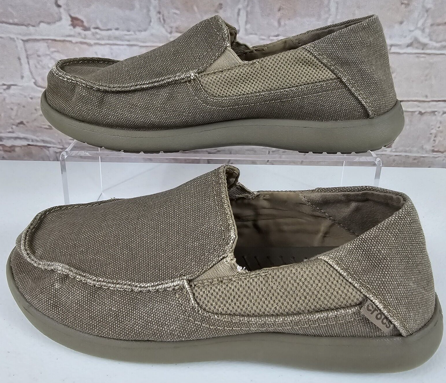 Crocs 204025 Brown Slip-On Canvas Santa Cruz Loafer Shoes Youth Boys Size J5