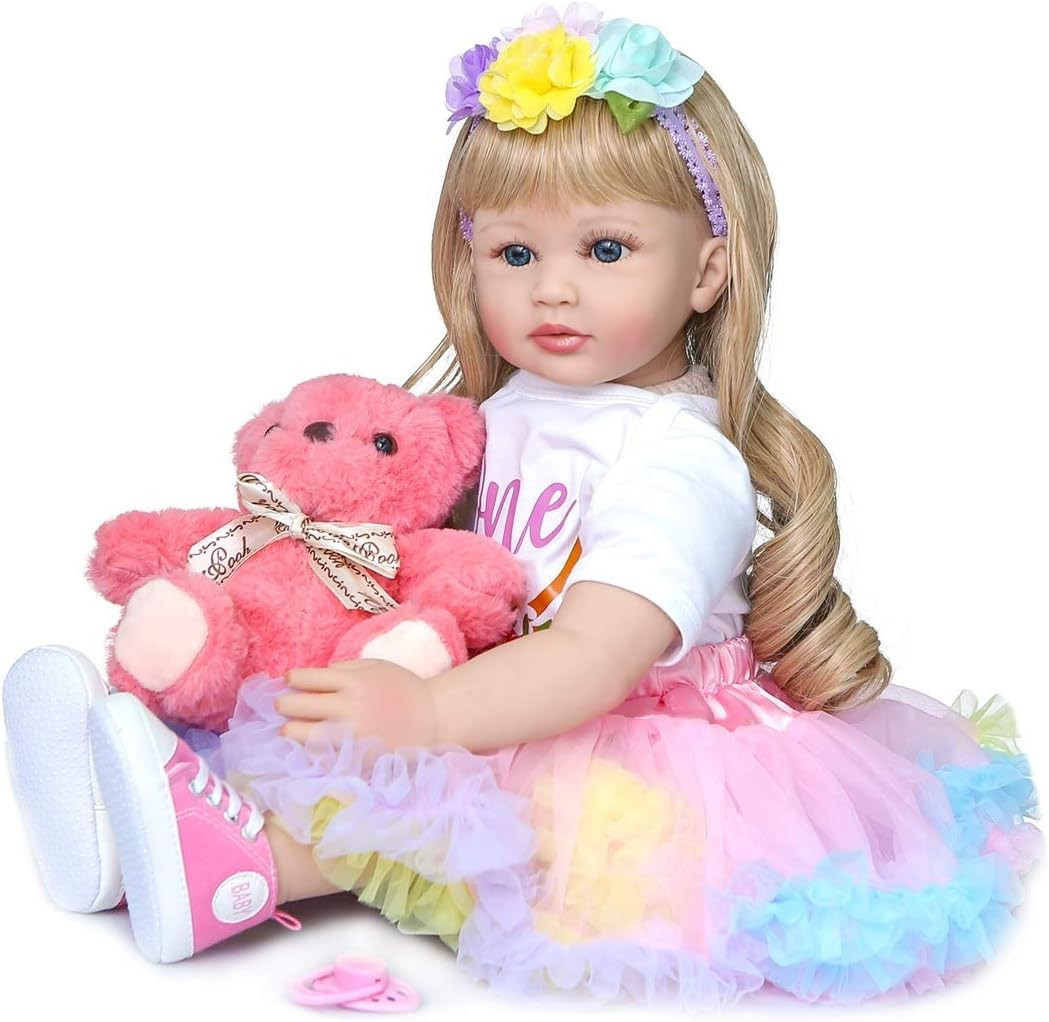 Toddler Reborn Baby Doll Girl Princess with Curly Blonde Hair 24 Inch 60Cm Real 