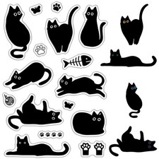 CRASPIRE Black Cat Clear Rubber Stamps Fish Bone Cute Kitty Paw Print Reusabl...