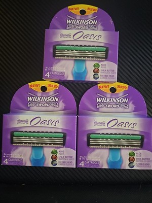 Lot Of 3 Wilkinson Sword Oasis Razor 4-Pack Cartridges Razor Refills New In Box