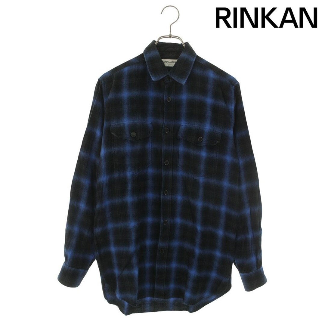 Saint Laurent Paris 392945 Y826L Ombré Checked Long Sleeve Shirt Men's S Used ac