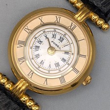 Vintage 1990s Fossil PC9561 gold plated roman numeral watch braided leather band