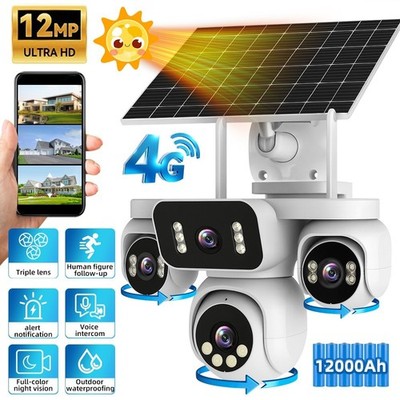 12MP HD 4G LTE Solar Überwachungskamera Außen CCTV PTZ IP Kamera Nachtsicht DHL