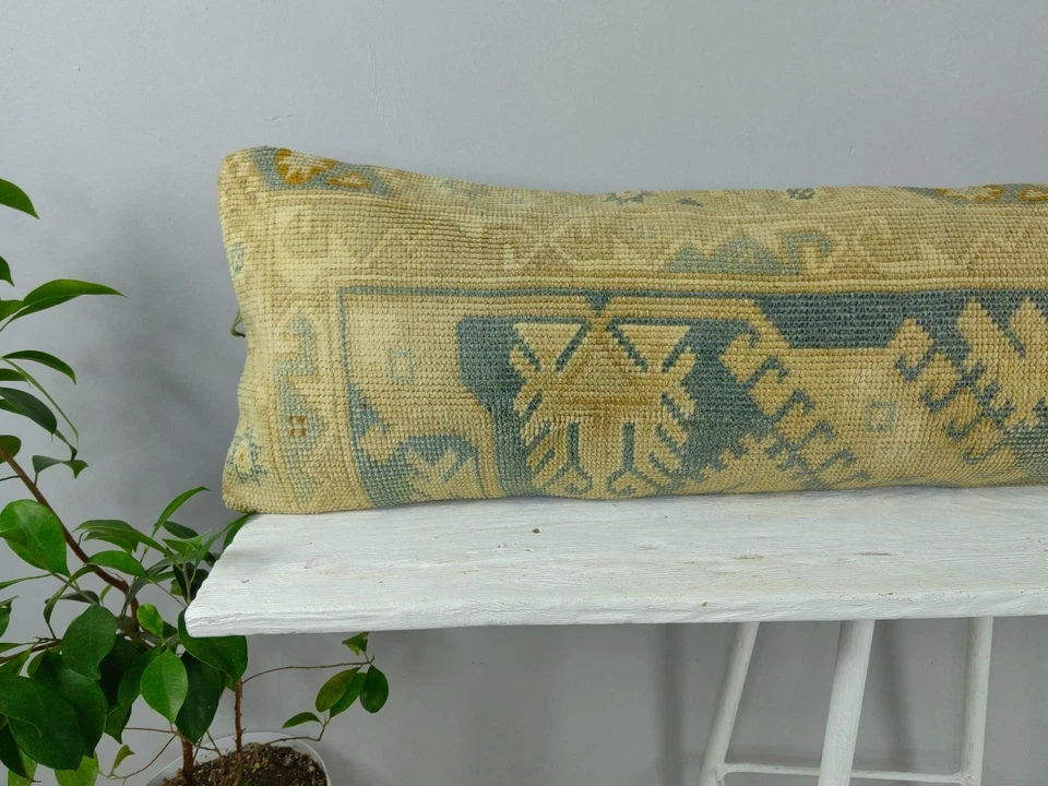 12x48 Long Lumbar Pillow Cover - Turkish Rug Cushion - Farmhouse Boho Bench Bed - Image 2 of 4