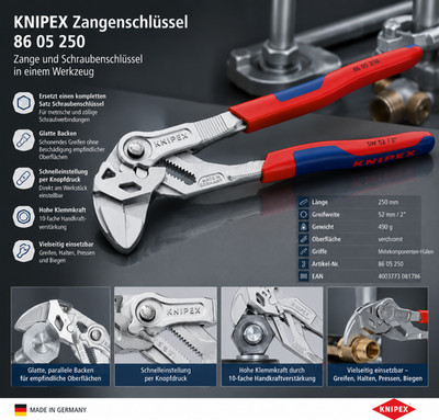 KNIPEX Zangenschlüssel 250 mm 86 05 250   Zange & Schraubenschlüssel in einem