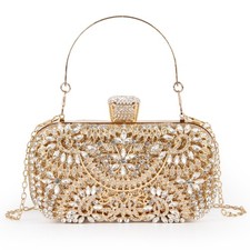 Gold Rhinestone Clutch Purse,Sparkly Crystal Floral Evening Bag for Women For...