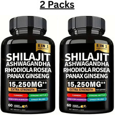 2 Pcs Shilajit, Ashwagandha, Rhodiola Rosea, Panax Ginseng; 8 in 1 Supplement