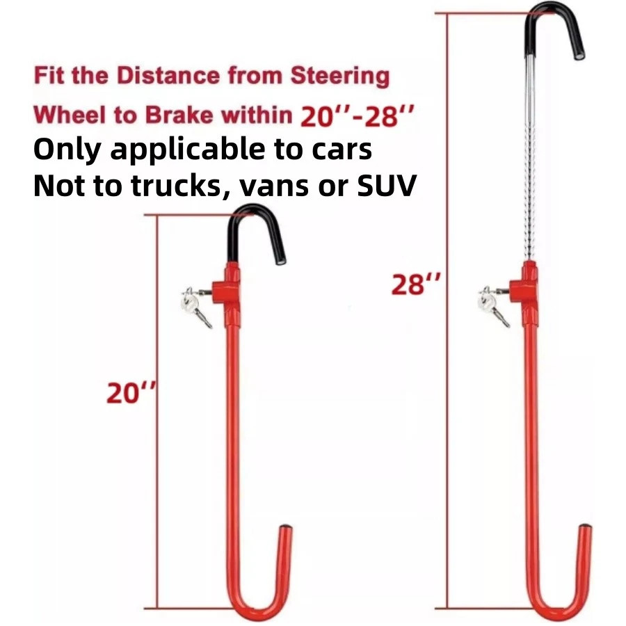 Steering Wheel Brake Lock Anti-Theft Retractable Car Clutch Pedal Lock w/ 2 Keys