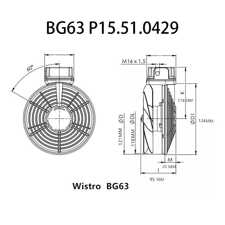 New Wistro Series Fan FLAI BG63 P15.51.0429 230V Waterproof Motor Cooling Fan - image 4 of 4