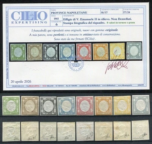 NEAPOLITAN PROVINCES 1861 EFFIGY V.E II IN RELIEF COMPLETE SERIES MLH* CAT. S4
