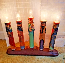 Vintage Eluceo in Motion Hand Panted 5 Light Nativity Candolier Mary Jesus