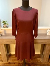 Ann Taylor Mauve Purple 3/4 Sleeve Crew Neck Seamed Ponte Fit Flare Dress Size 8