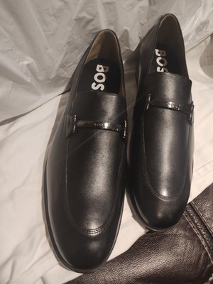 Hugo Boss Bit Loafers Shoes Black Leather Mens Size US 13 D Made In Italy