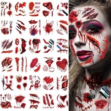 Halloween Zombie Temporary Tattoos Fake Scars Realistic Wound Stitch Face Body