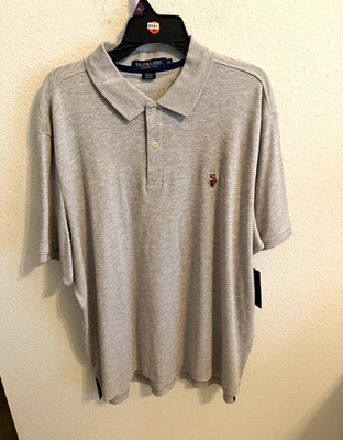 U.S. Polo Assn. Men's 2XL Gray Solid Short Sleeve Collared Polo Logo Button