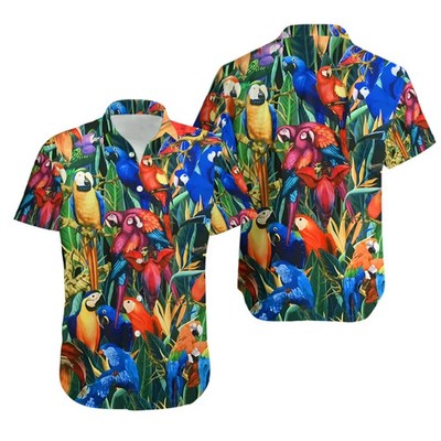 Macaw Parrot Tropical Hawaiian Shirt Men Island Beach Concert Party Button Down