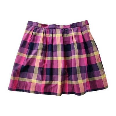 Isaac Mizrahi Target Purple Gold Navy Plaid Pleated Skirt Knee Length Lined 14