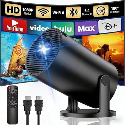 Mini Beamer 4K 1080P Android 14 WLAN Bluetooth Heimkino Projektor tragbar Video
