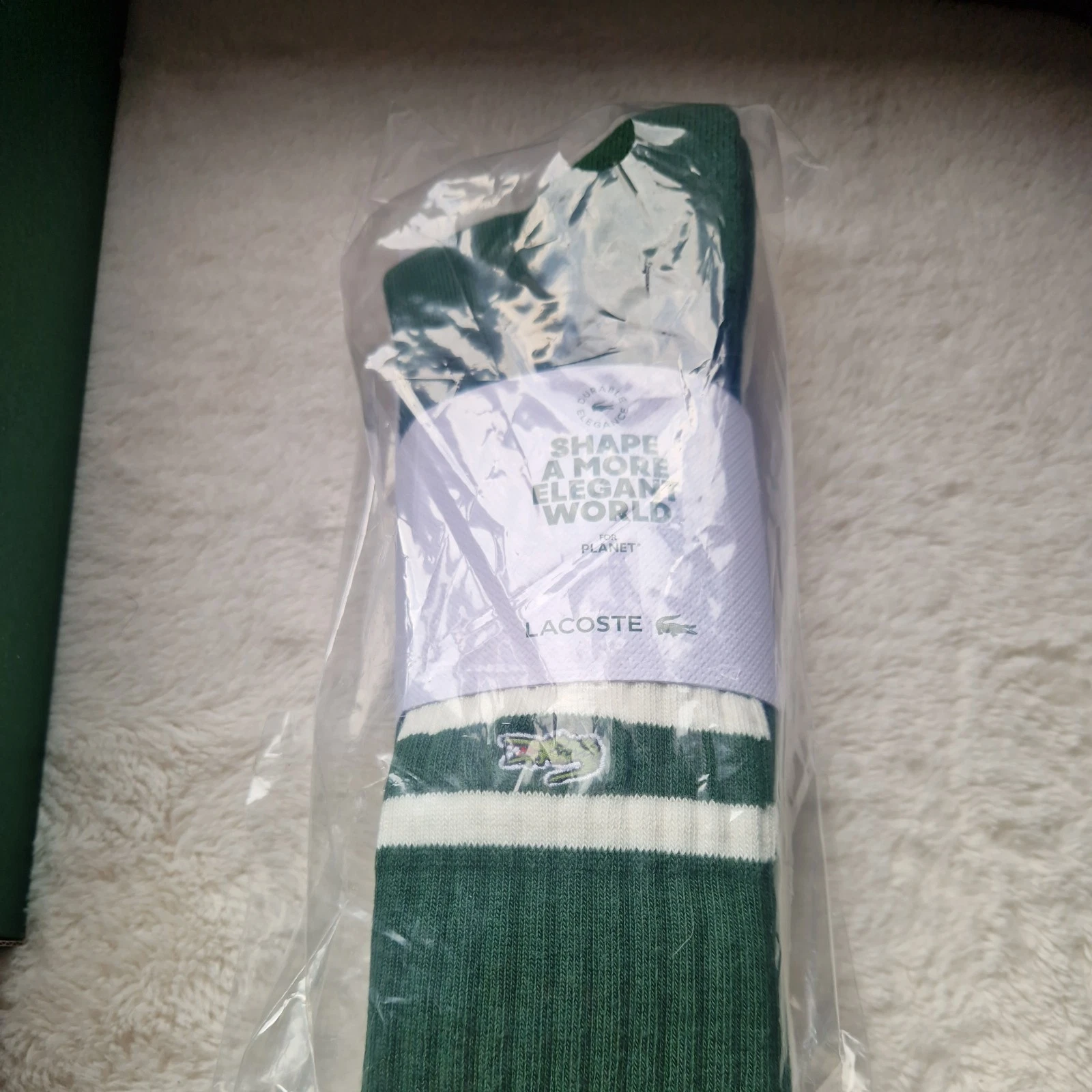 Genuine LACOSTE SPORTS SOCKS White /Green size 9-11