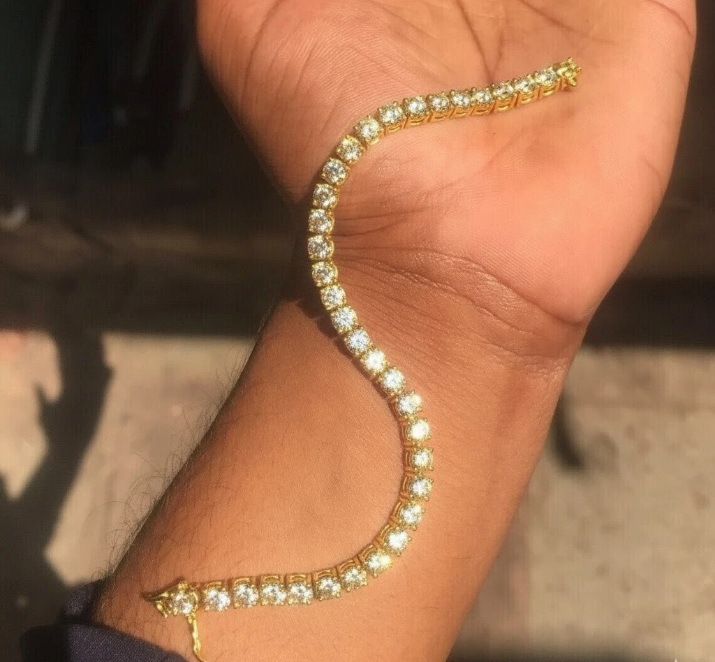 Tennis Moissanite Certified Round Cut 14k Yellow Gold Plated Wedding Bracelet