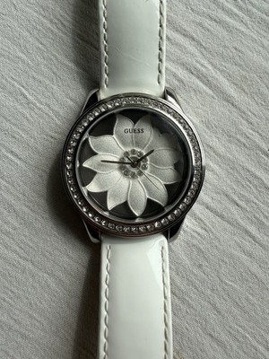 Rare 2010s Guess White Lotus Flower 42mm Quartz Watch