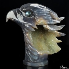 6.7" Agate Geode Hand Carved Crystal Eagle Sculpture, Crystal Healing