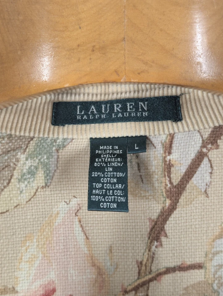 Chaqueta Ralph Lauren Vintage Años 90 Y2K Lino Sarga Floral Boho Tareas Granero L Casa de campo Foto 4 de 4