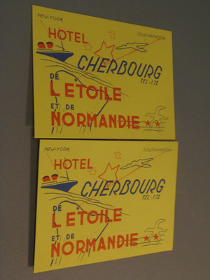 2 Hotel Cherbourg, Normandie, France Travel Art Luggage Labels