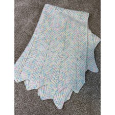 Handmade Crochet Baby Blanket Pastel Multicolor Chevron Ripple Zig Zag 35x28