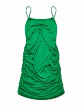 Women’s Green Solid Ruched Bodycon Square Neck Spaghetti Strap Mini Dress