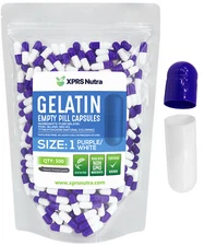 Size 1 Purple/White Empty Gelatin Capsules Gelcaps Pills Kosher Caps