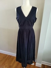 Gap Womens Eyelet Embroidered V-Neck Midi Dress NWT 8 Black Sleeveless